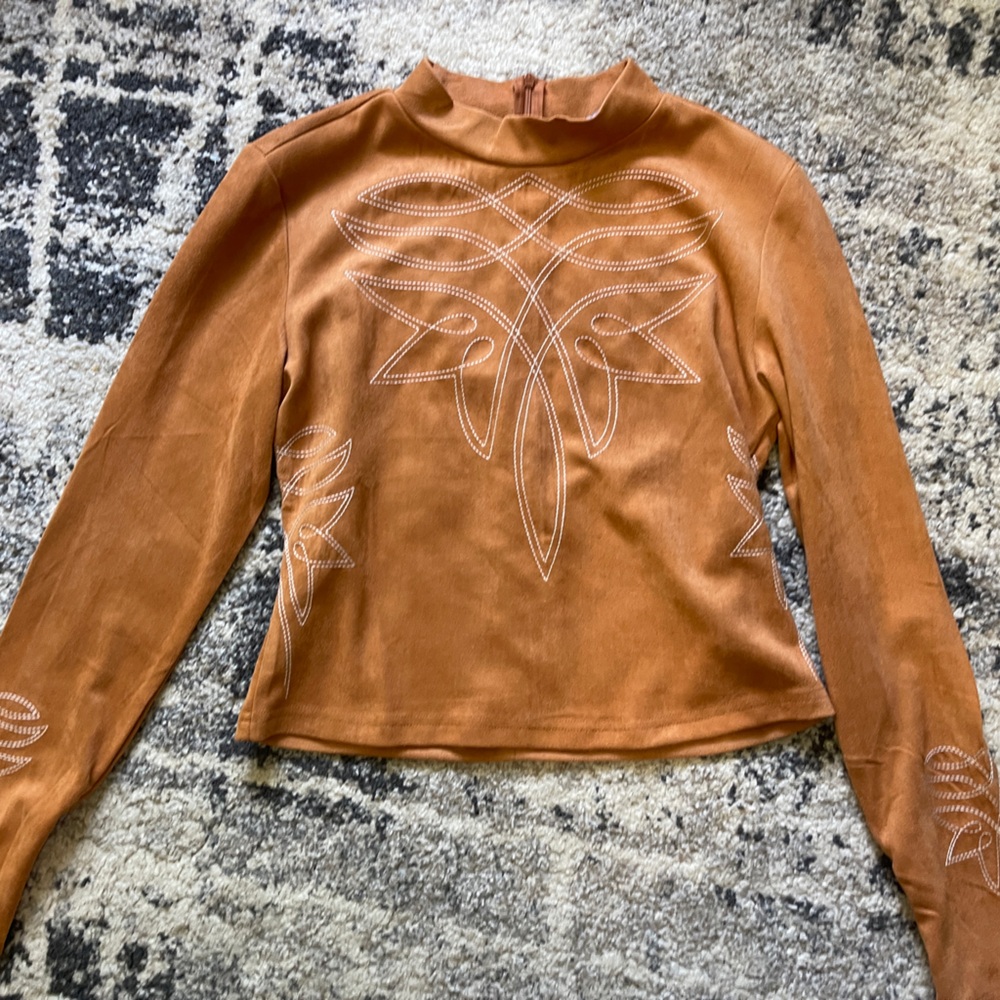 Elegant Brown Embroidered Women's Top